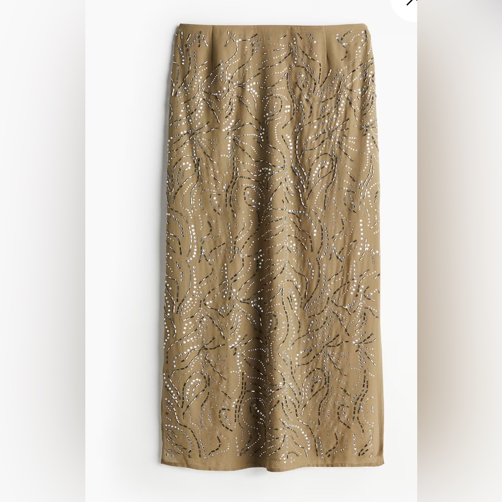 NWT H&M EDITION Embellished Rhinestone Skirt in Khaki Green - Picture 5 of 11